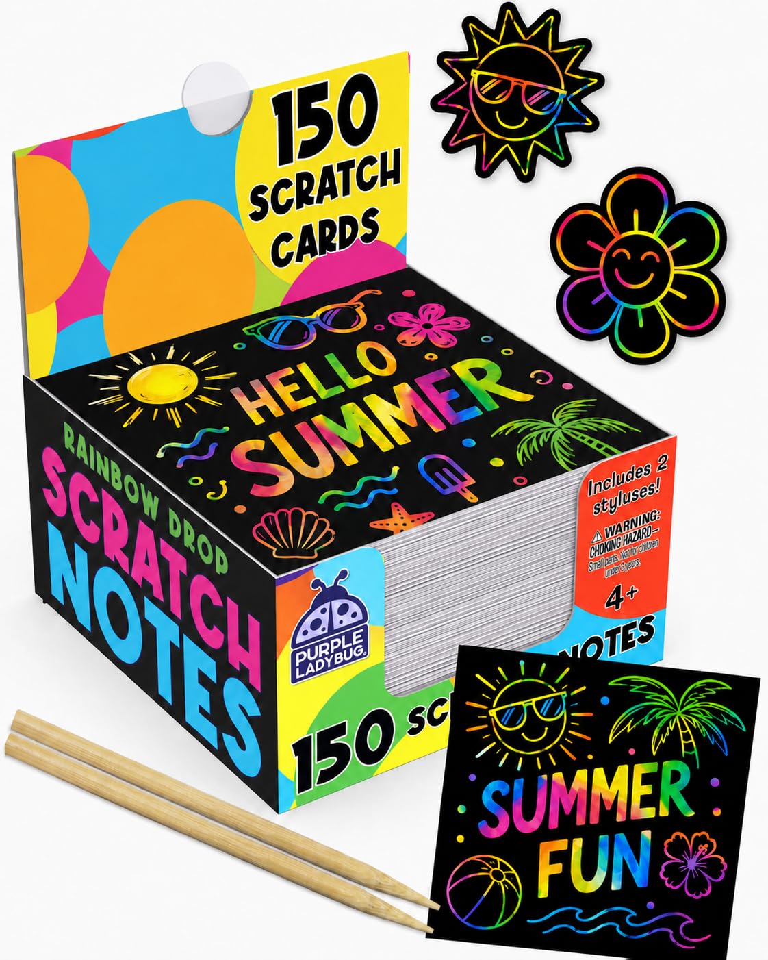 Rainbow Scratch Off Mini Notes + 2 Stylus Pens: 150 Sheets of